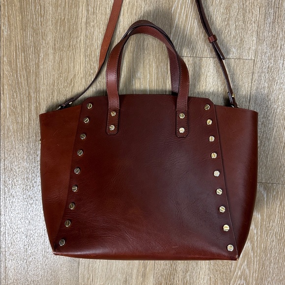 Sandro Paris Abby Cabas Studded Leather Brown Tote Crossbody Bag - Picture 6 of 16